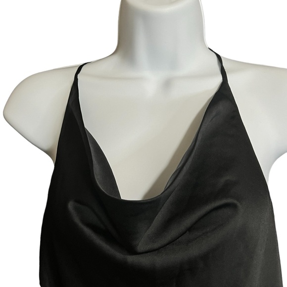Abercrombie & Fitch Satin Cowl neck TBack thong bodysuit Womens Medium NWT Black - Picture 2 of 8